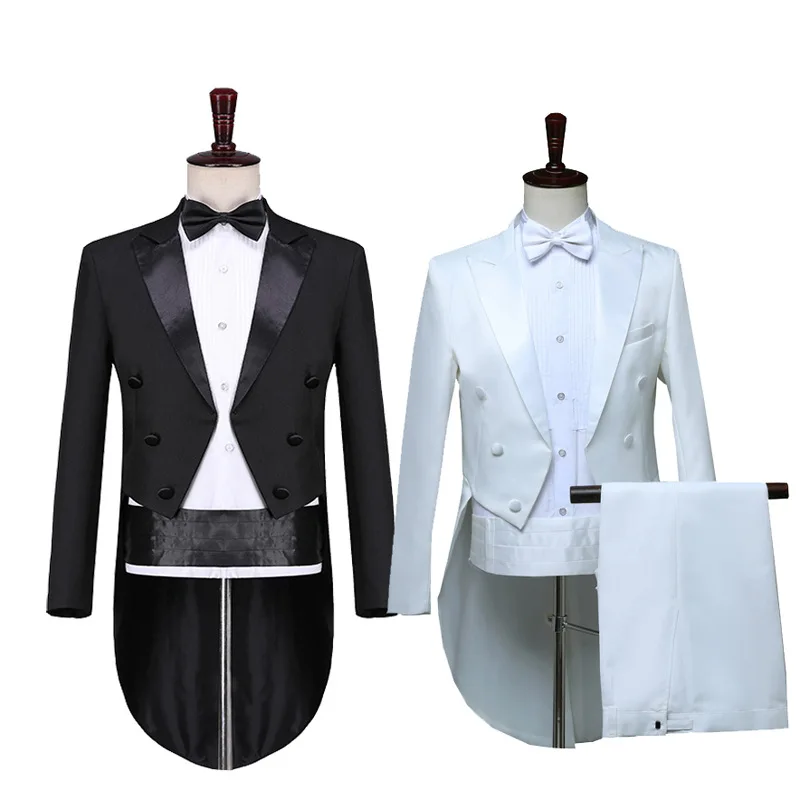 104  Fashion Temperament Suit Dance Black and White Performance Clothes Men's Formal Dress Tuxedo Dress Performance Clothes