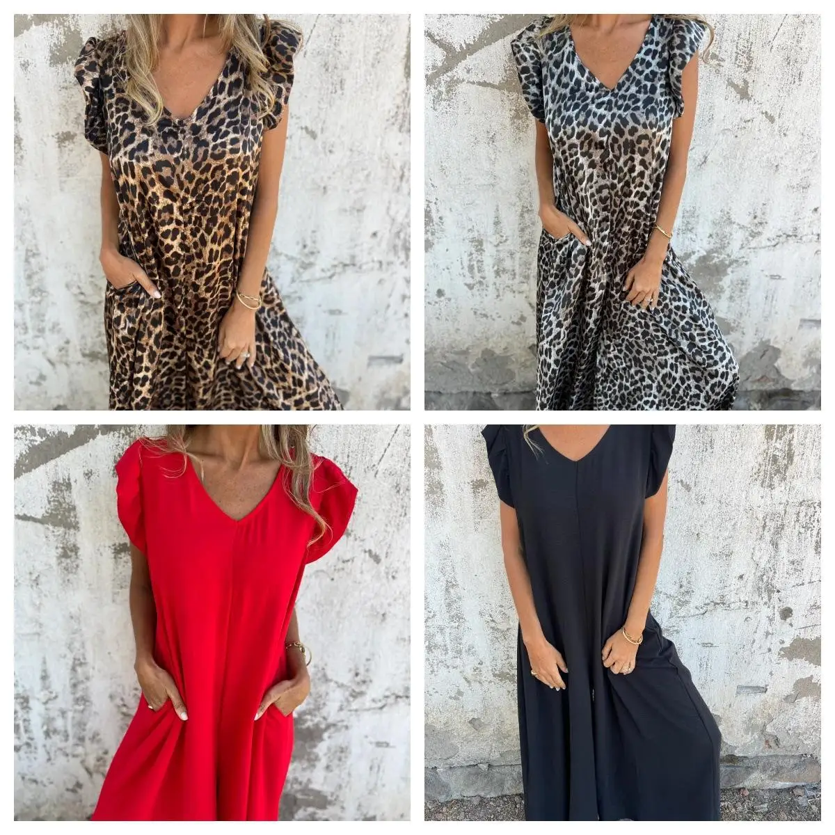 

Loose Wide Leg Jumpsuit Women's Faion Leopard Print Off-oulder V-Ne Svel One-Piece Suit Spring Season Low Waist