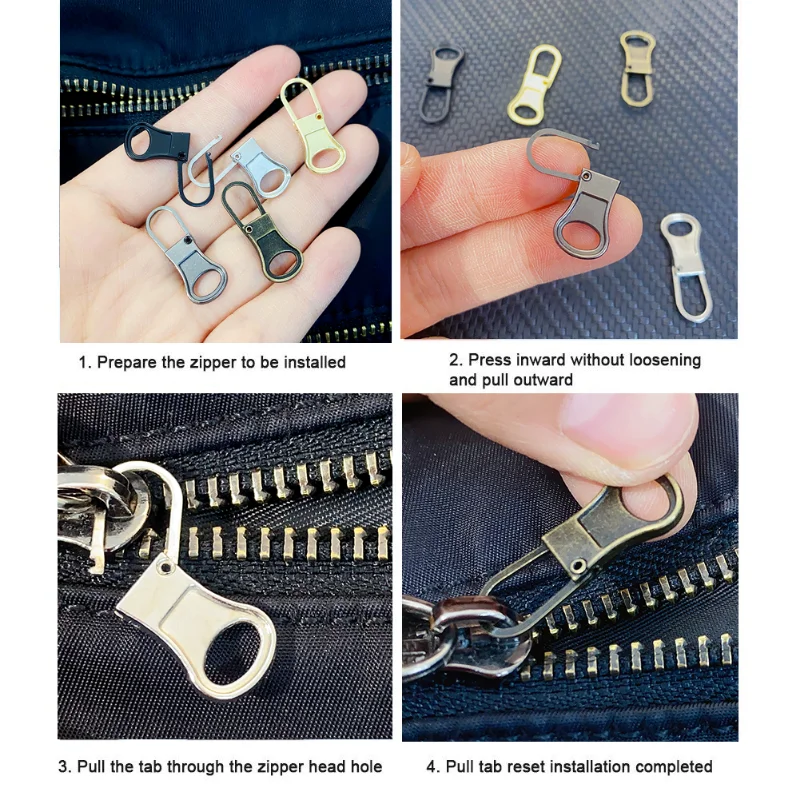 1/5PCS Detachable Zipper Pull Replacement Zipper Puller Lever Locks for Down Jacket Dress Luggage Metal Zipper Heads Repair Kit