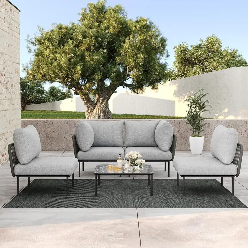 

5 Pieces Patio urniture Set, ern ular Sectional Soa with Coee Table and Upgrade ThicknCushion