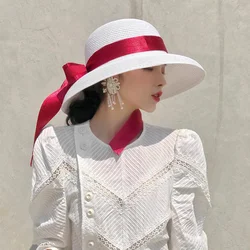 2023 Summer hat new female sun hat folding beach hat big brim travel sunscreen Hepburn wind sun hat travel