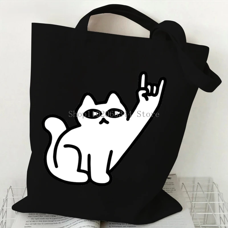 Sac fourre-tout imprimé crâne est plein de chats pour femmes et hommes, sacs à provisions de dessin animé Kawaii, sacs à main graphiques en toile animale, mode