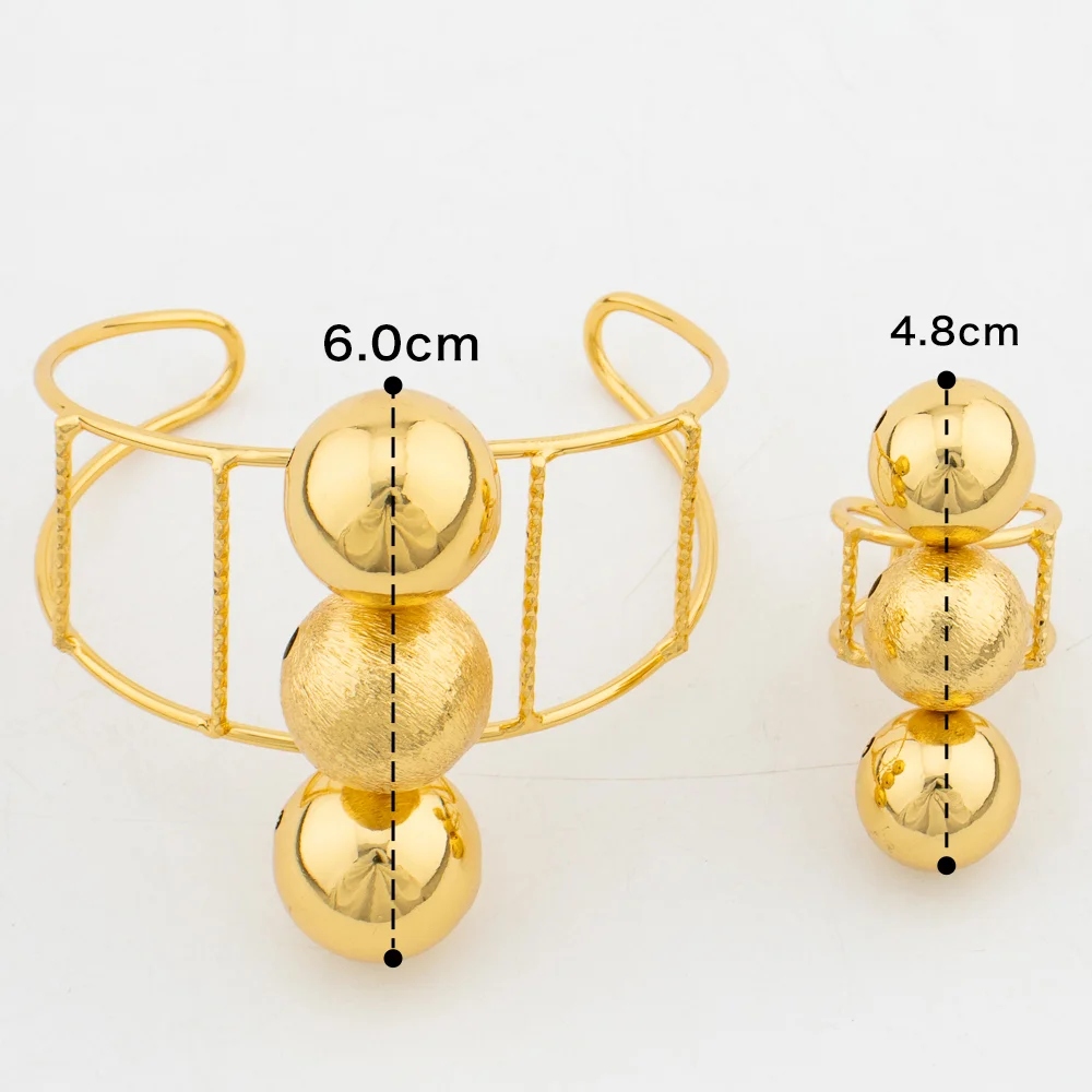 African Gold Color Jewellery Set, Beads Design Bangle and Ring
