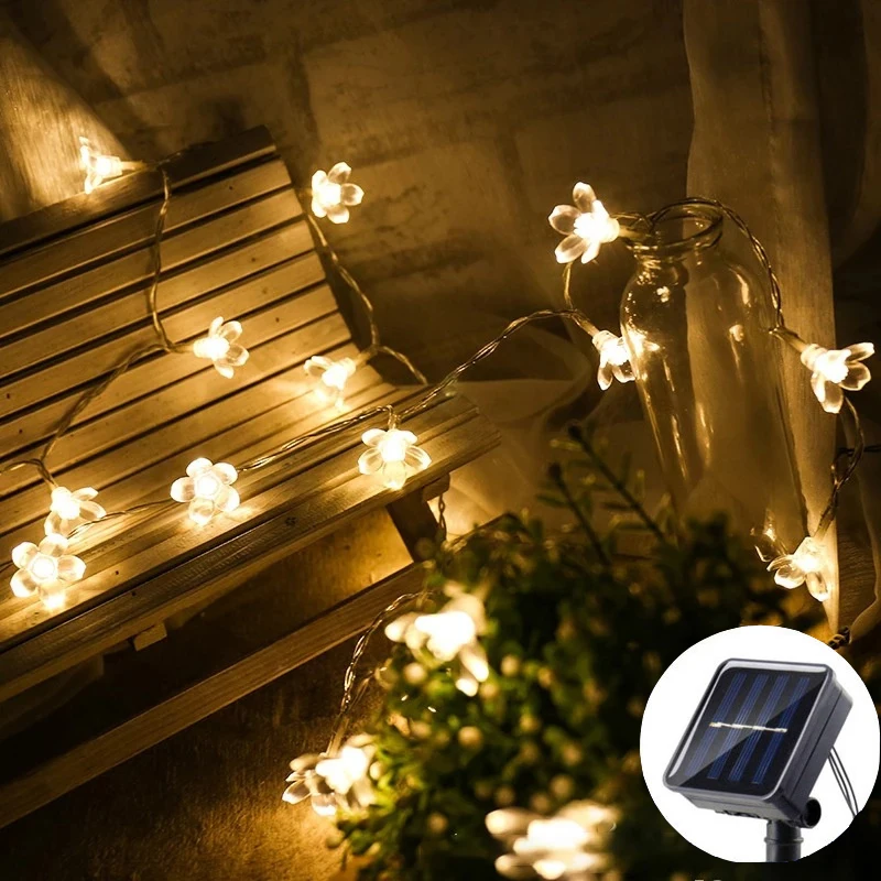 Solar String Light Cherry Blossom Festoon Wedding Outdoor Decoration LED Fairy Light Solar Garland Lamp for Patio Holiday Garden