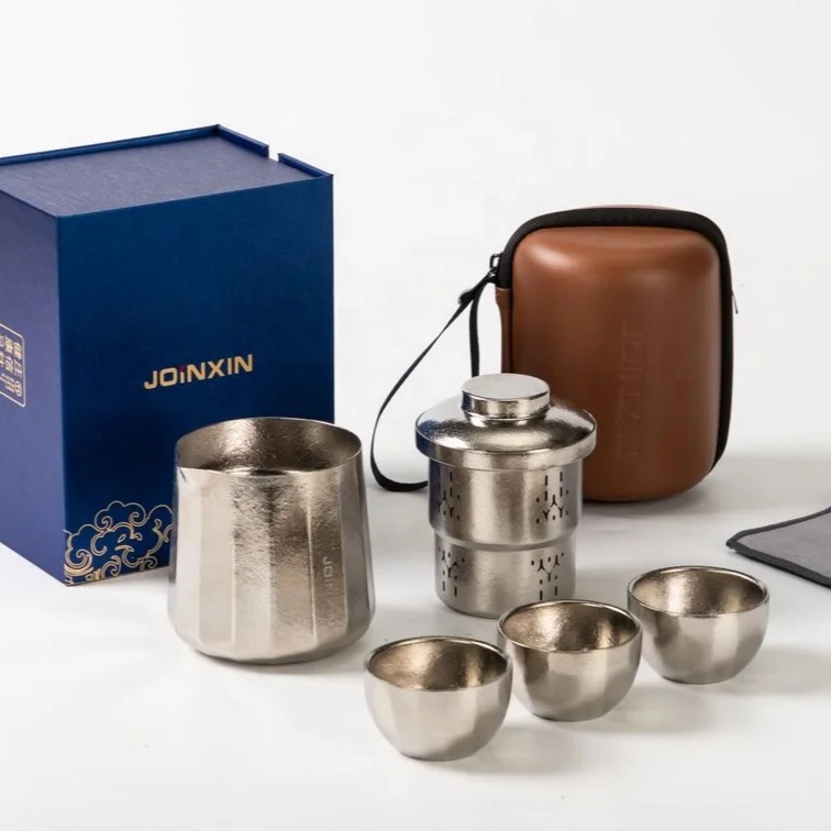 Portable 220ml Pure Titanium Outdoor Camping Coffee & Tea Pot Kitchenware & Cup Gift Box Chinese Style