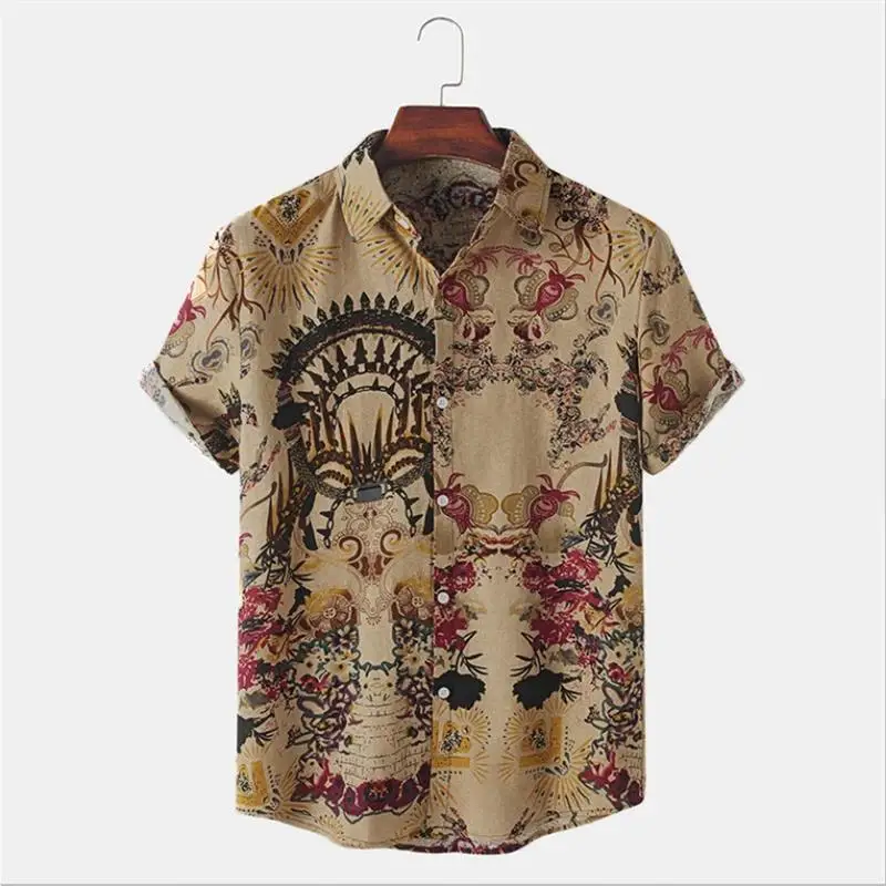 

Summer Linen Lapel Short Sleeve Shirt for Men Windsor Collar Loose Fit Regular Thickness Youth Fashion Casual Shirt