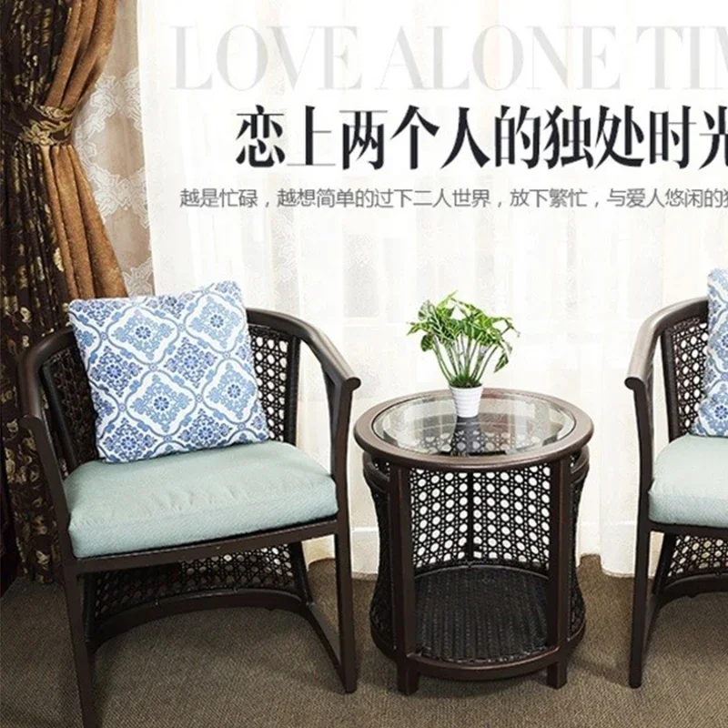 

Rattan Chair Dining Table and Chair Bed & Breakfast Style Villa Sales Department Terrace Balcony New Chinese Style Furniture
