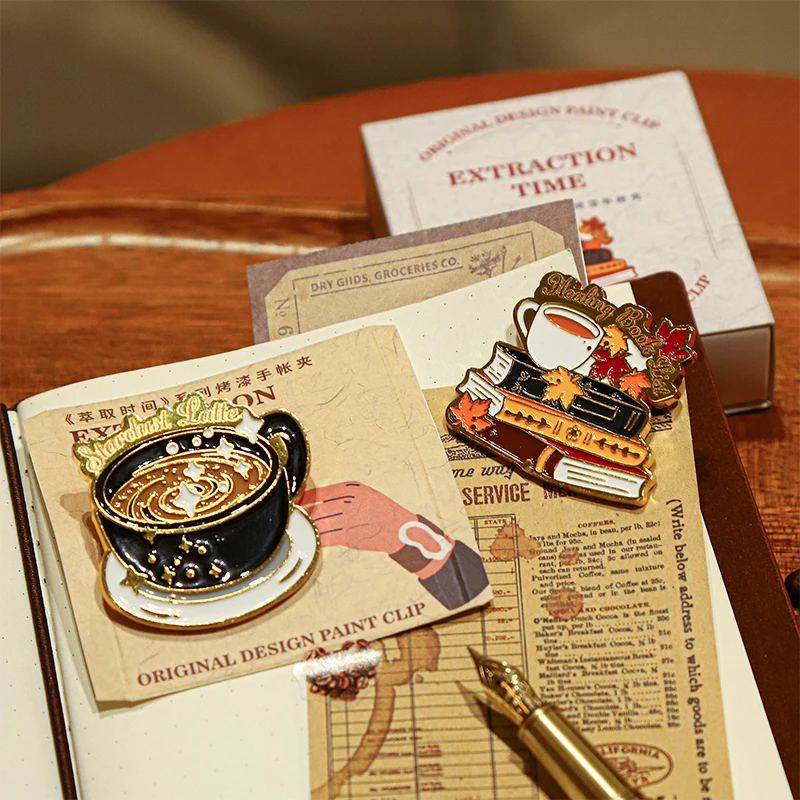 Journal GO Coffee Theme Vintage Metal Clamps CreativeEnamel Lapel Pin Collect Badge Jewelry Adorn Backpack Hat Collar Brooches