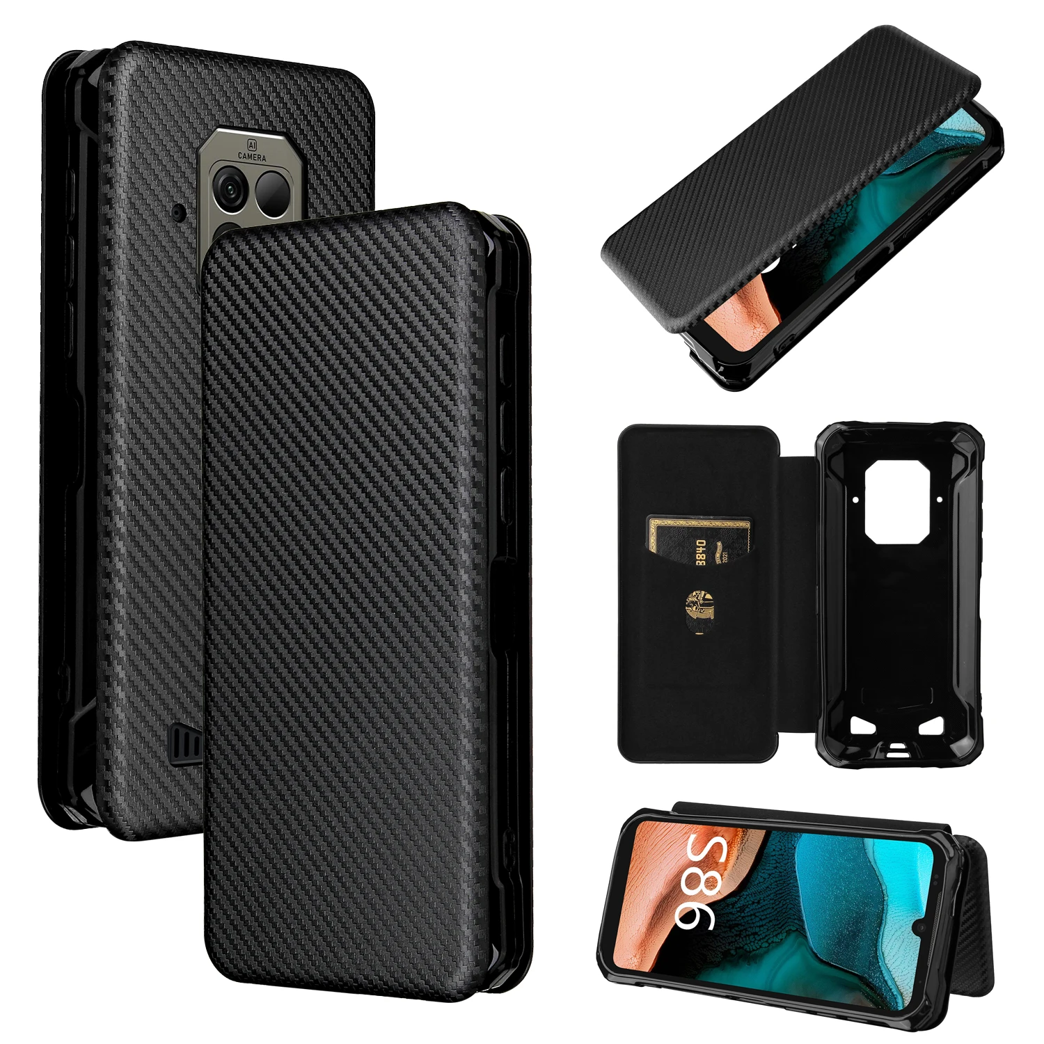 Flip carbon fibre Skin Leather Phone Cover For Doogee S86 S86 Pro Card Slot Fall prevention Phone Case For Doogee S59 S59 Pro