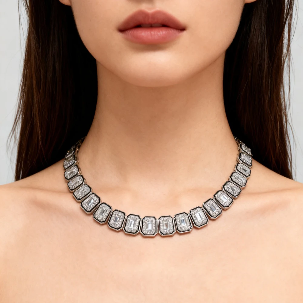 

Роскошный дизайнерский черный глазурь сахарный куб ключицы цепочка ожерелье циркон квадратный кристалл кулон серьги кольцо браслет комплекты ювелирных изделий