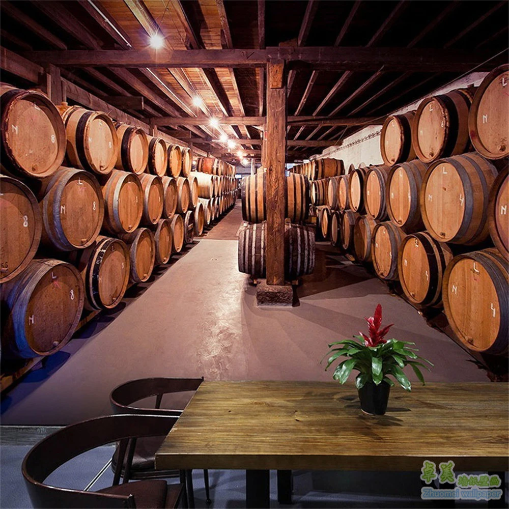 

Custom 3D wallpaper mural retro nostalgic wooden bar barrel winery background wall paper home decoration waterproof wall sticker