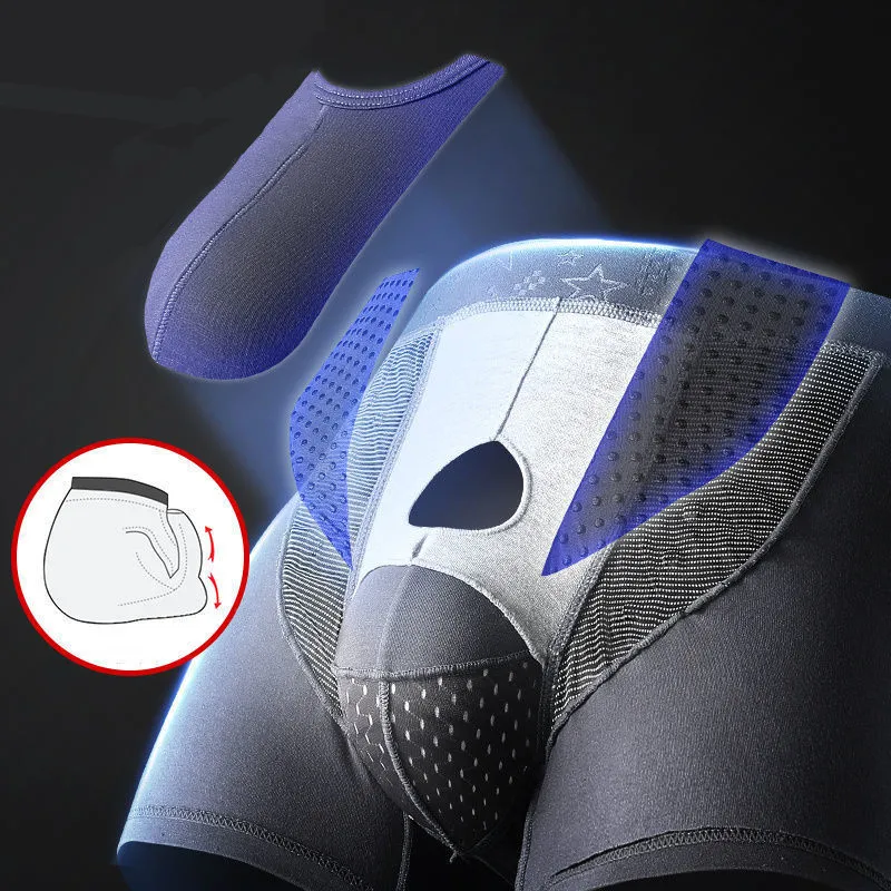 Men Underwear Modal Boxer Shorts Homme Antibacterial Magnetic Panties Man Ice Silk Bullet Separation Pouch Underpants Male Cueca