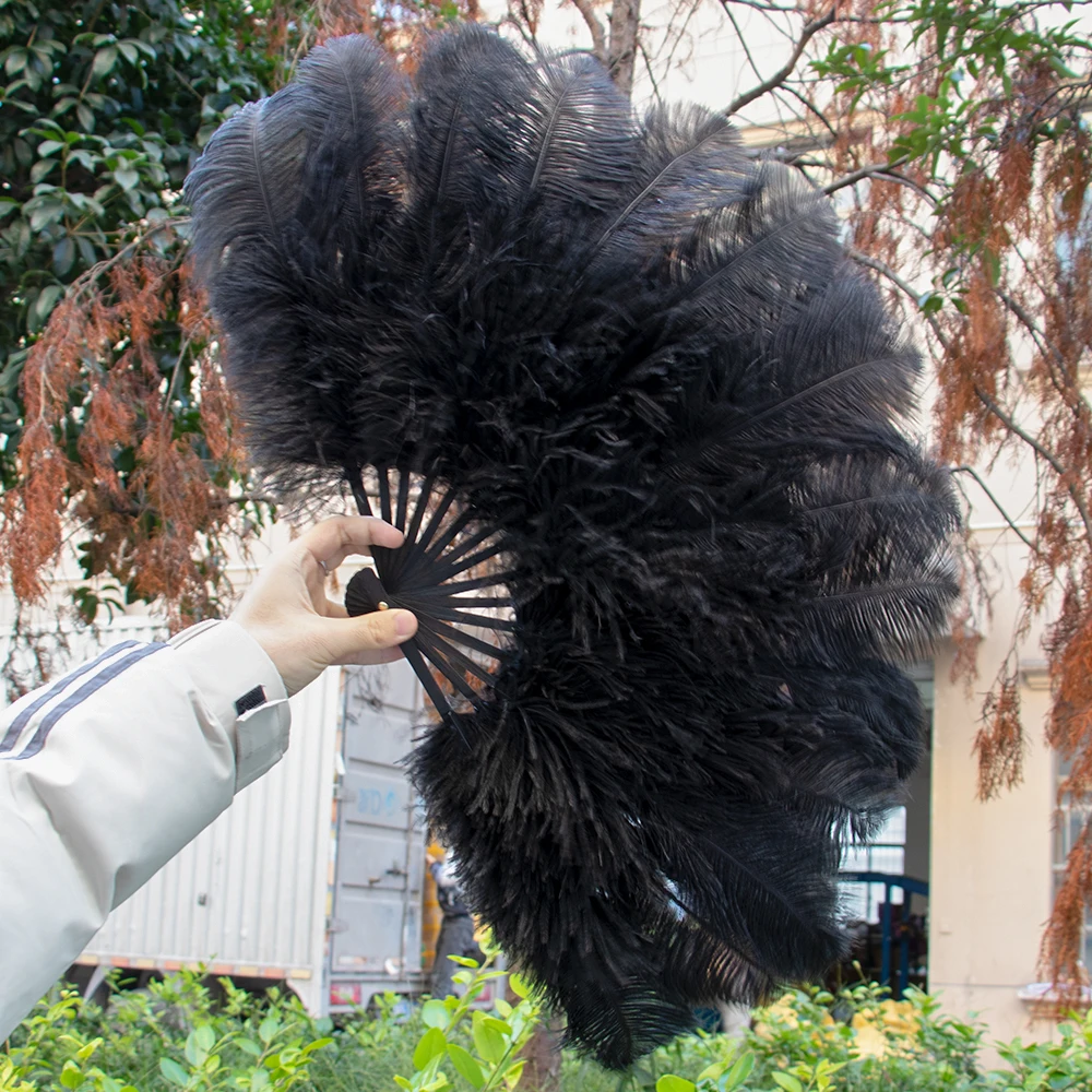 White High Quality Ostrich Feathers Fan 1/2PCS 15 Bone Handheld Plumes fan for Foldable Handheld Stage Performance