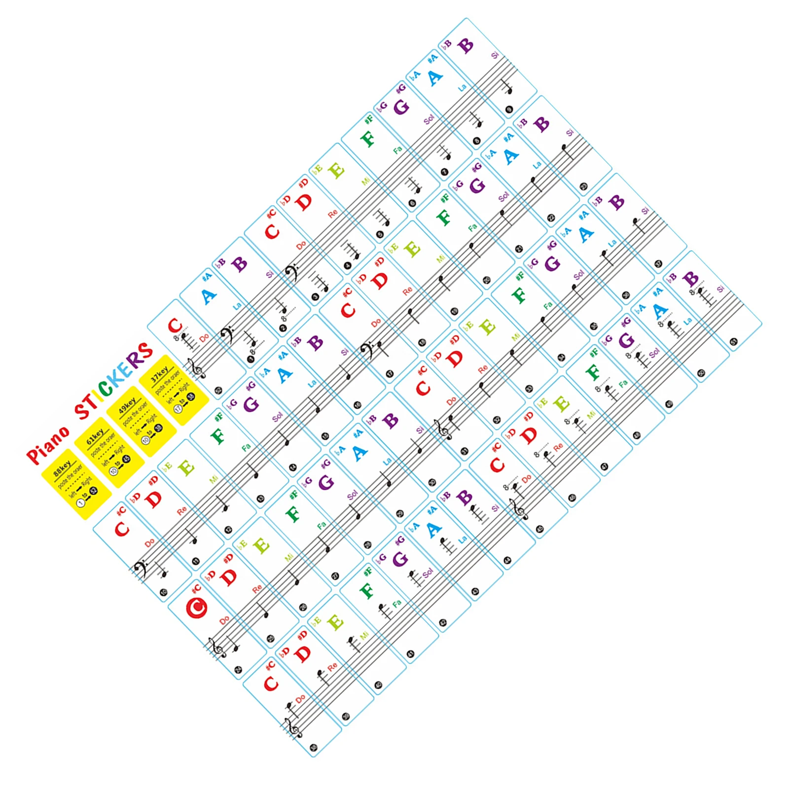 Easy To Learn 37/49/61/88 Key Piano Learning Simplified Sheet Music Stickers Music Keyboard Sticker Note Removable Sticker 2