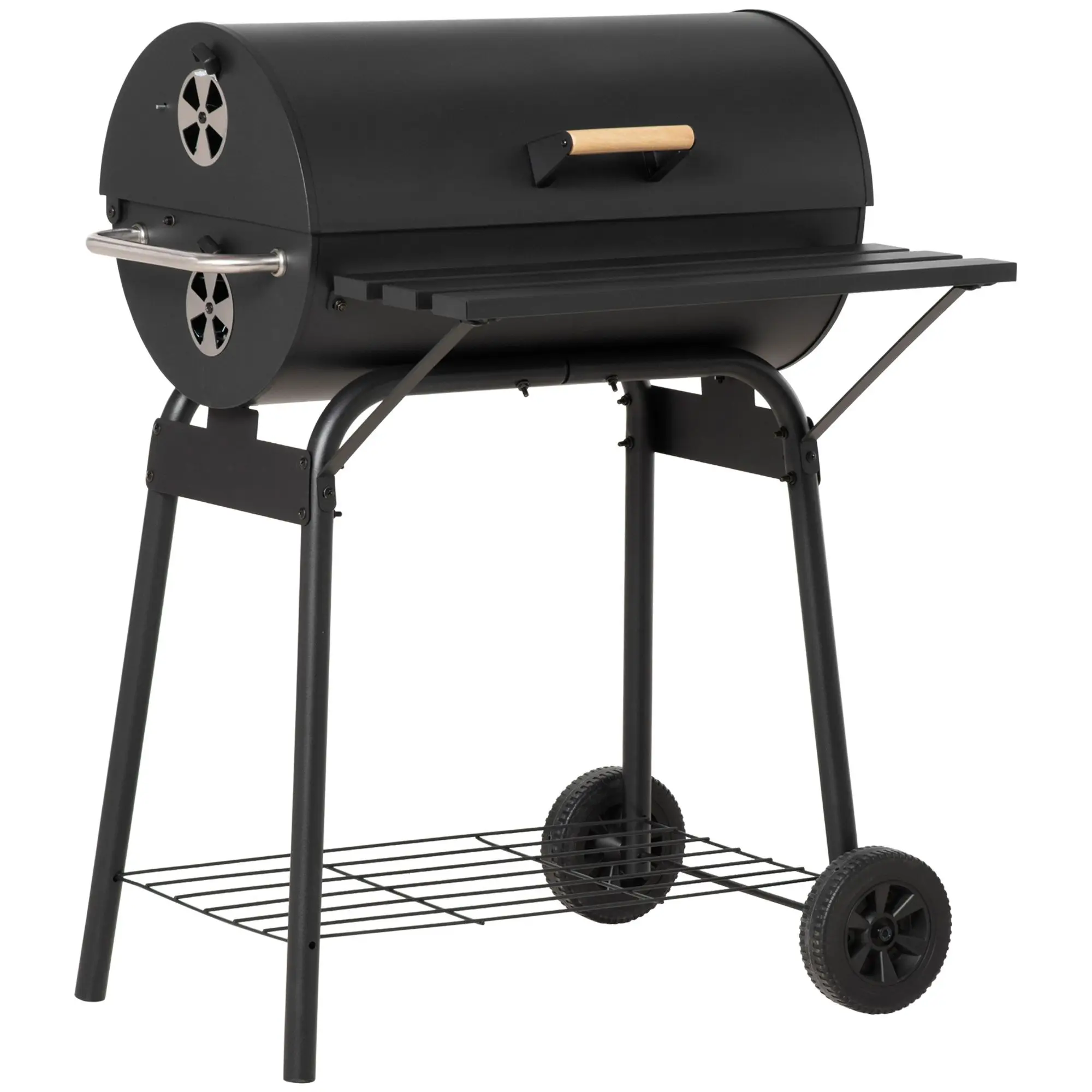 

Outsunny 30" Portable Barrel Charcoal BBQ Grill, Steel Outdoor Barbecue Smoker with Storage Shelf, Wheels for Garden Camping Pic