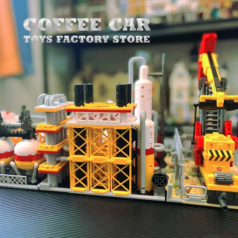 화학 공장 모델 MOC 브릭 키트 공장 건물 STEM 장난감 도시 거리 상점 블록 DIY 장면 성인 친구 크리스마스 선물