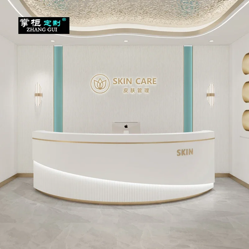 

Office Luxury Reception Desk Customized Modern Cabinet White Beauty Salon Bar Counter Comptoir De Caisse Luxury Furniture