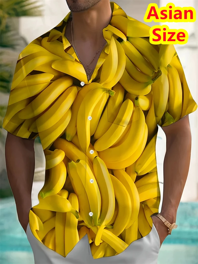 Men Hawaiian Shirt Tropical Banana Pattern Funny 3d Print Shirt Short Sleeve Single Breasted Beach Shirts Women Blouse CamisaS