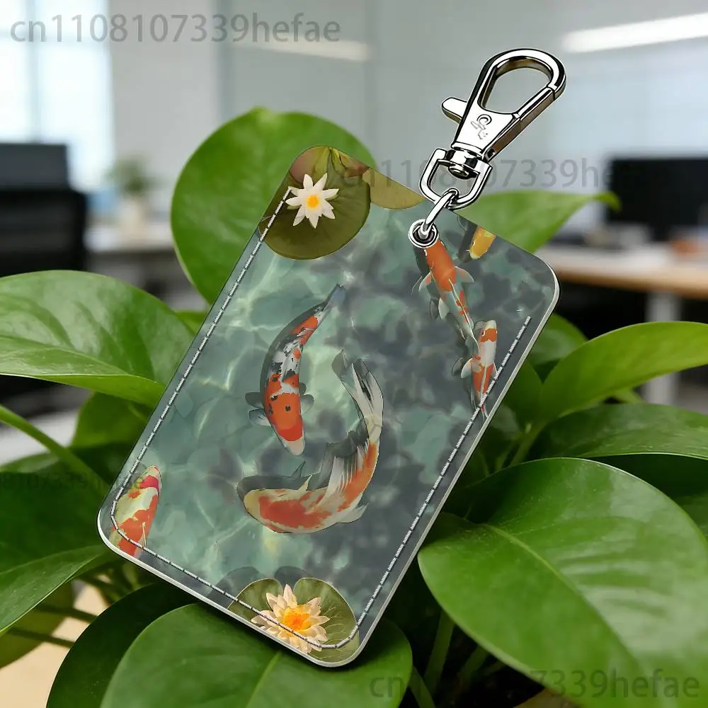 Koi Carp Painting Art Holder For Bank Business Work Card Holder Student Card Case Bus Card Keychain