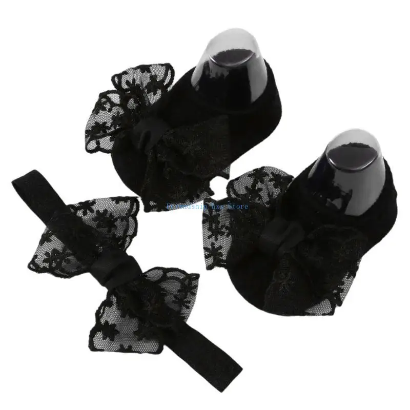 F1CB Короткие носки-трубочки с повязкой на голову, модные детские носки, милые кружевные носки с бантиками, детские носки-поло