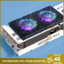 GPU Backplate Radiator RTX3090 4090 Heat Sink Panel,Video Memory VRAM 3080/3070 PWM Dual Cooling Fan Kit DIY VGA Gaming Cooler