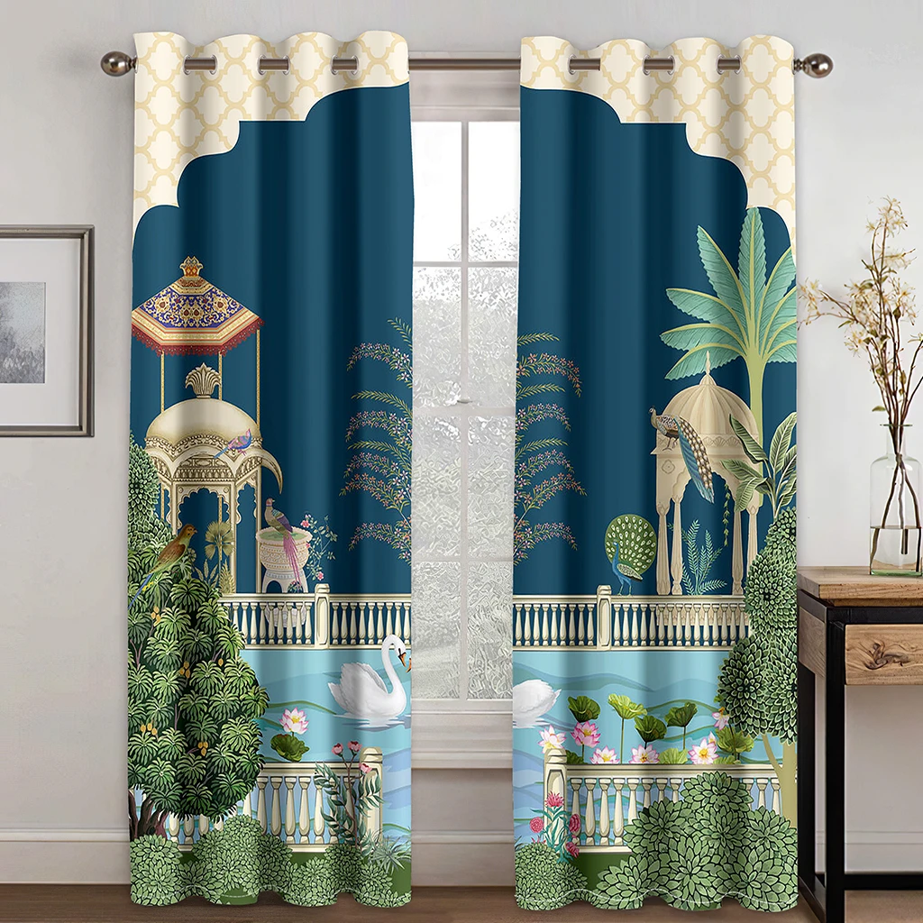 

3d Curtains Classical Peacock Castle Elements 2 Panels Living Room Balcony Window Decorative Curtains