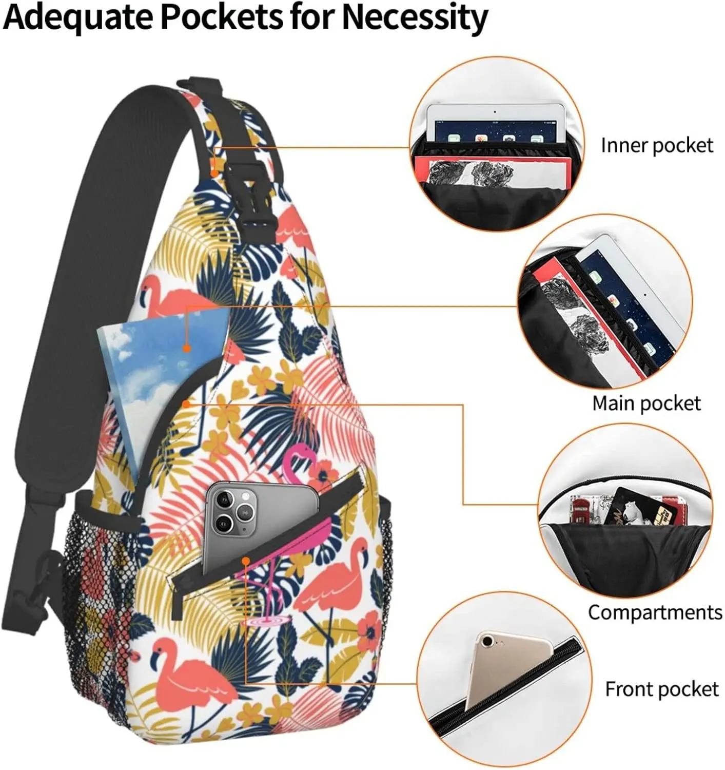 Bolso bandolera con estampado de animales tropicales, bandolera de viaje, mochila para el pecho, bolso de hombro para senderismo para hombres y mujeres