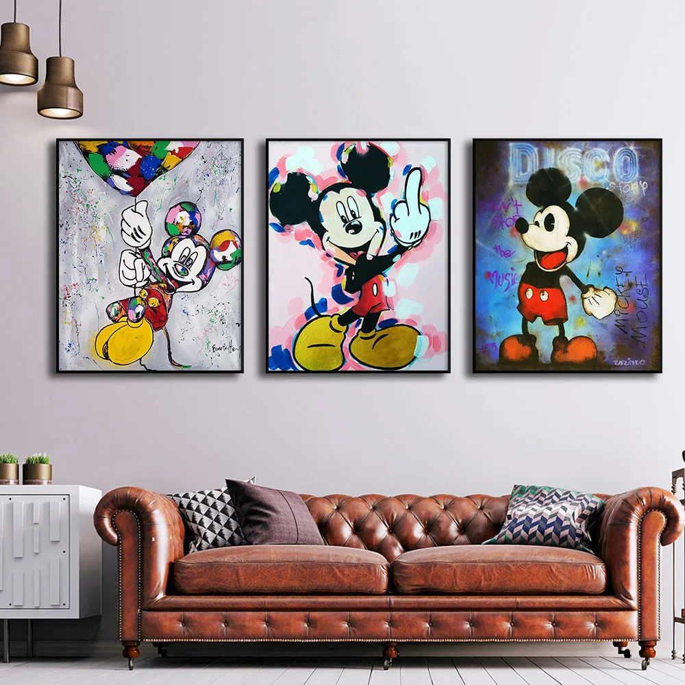 

Disney Mickey Mouse Poster, Street Graffiti Art Canvas Painting Print, Funny Colorful Picture for Living Room, Home Decor