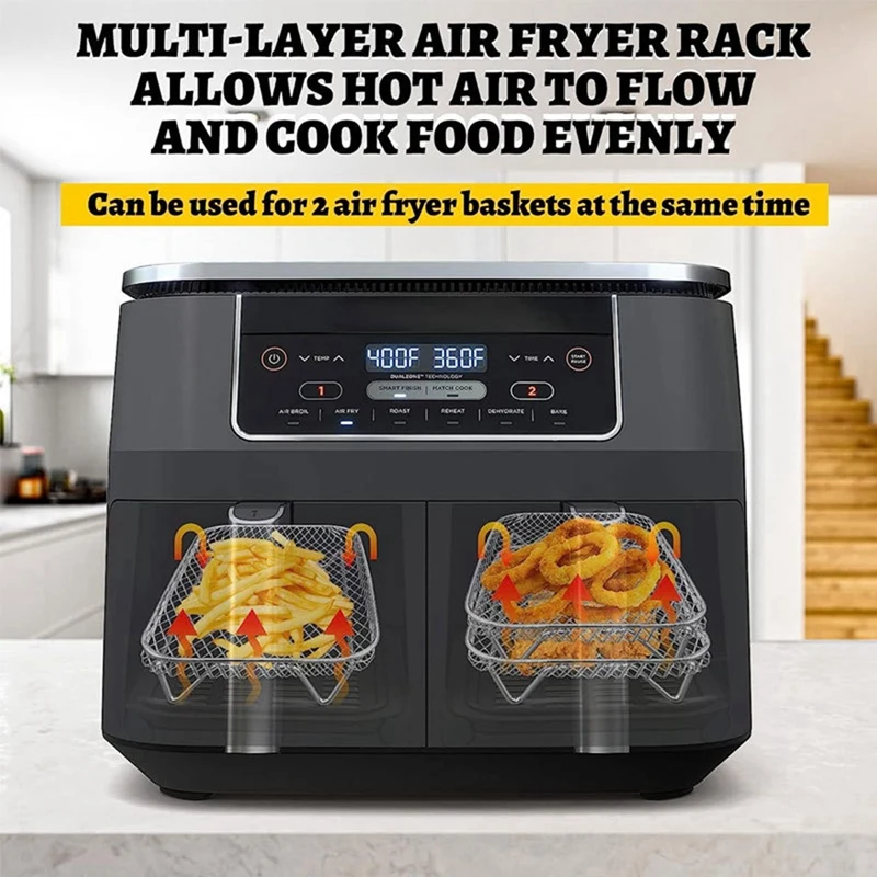 Air Fryer Rack For Ninja Dual Air Fryer, Stackable Stainless Steel Dehydrator Rack, Rectangle Air Fryer Accessories Parts