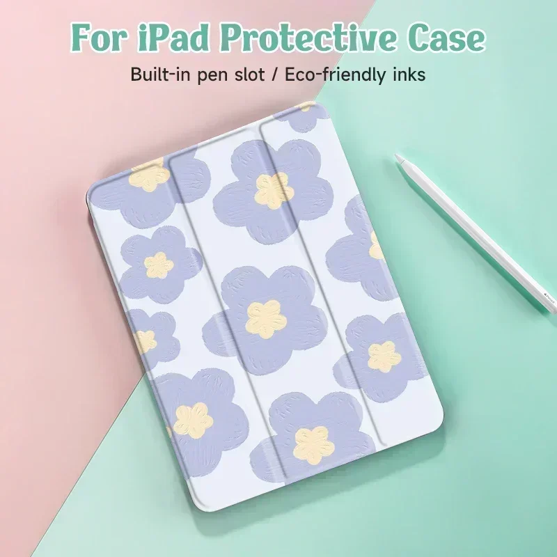 Flower Case For iPad 9th/ 8th/ 7th Generation 10.2 inch Case,For MiNi 4/5/6 Cover,with Pencil Holder,Auto Wake/Sleep Cover