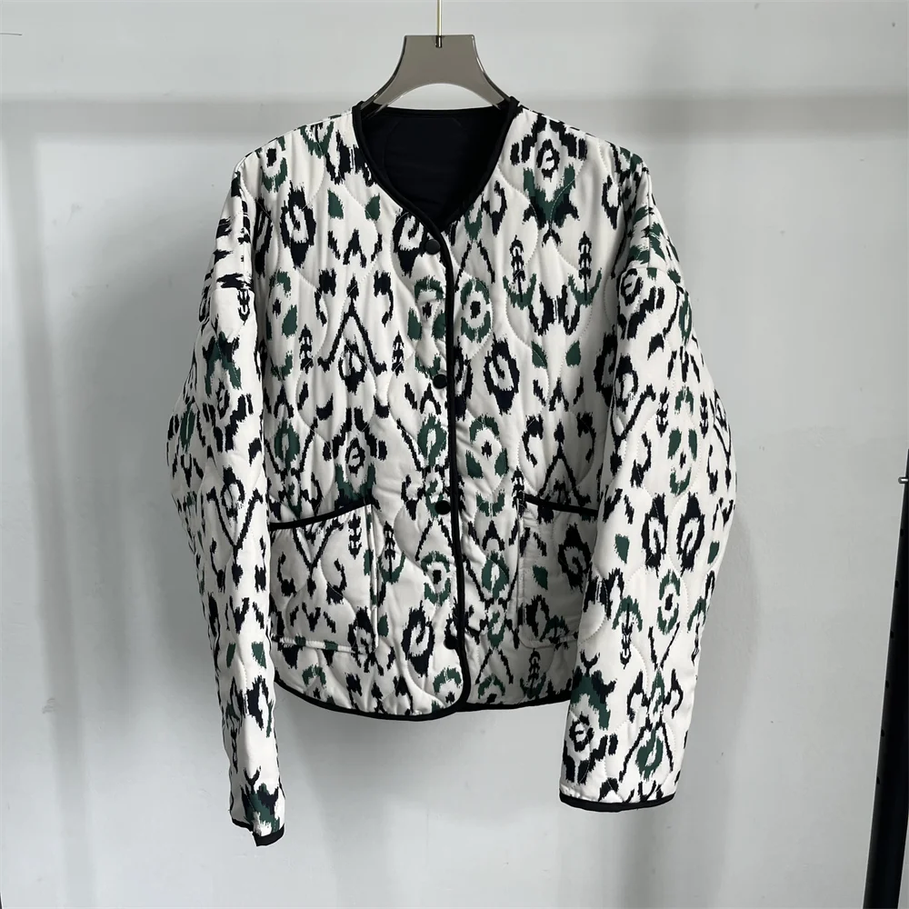 ZA2024 autumn new women\'s fashionable temperament slim fit casual loose and versatile printed quilted cotton jacket