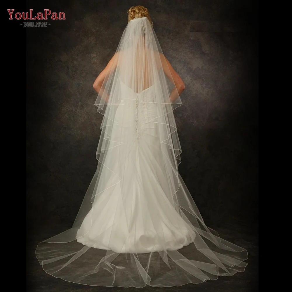 

YouLaPan Classic 2 Tier Wedding Veil with Blsher Soft Plain Bridal Veil Pencil Edge Chapel Length Veil Free Shipping V17