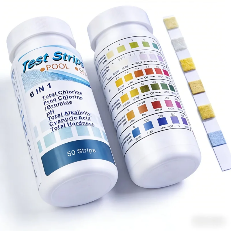 50 Tiras de Papel para Prueba de Calidad del Agua de Piscina, Cloro, Bromo, pH, Alcalinidad Total, Ácido Cianúrico, Combinación 6 en 1, Tiras de Prueba para Jacuzzi