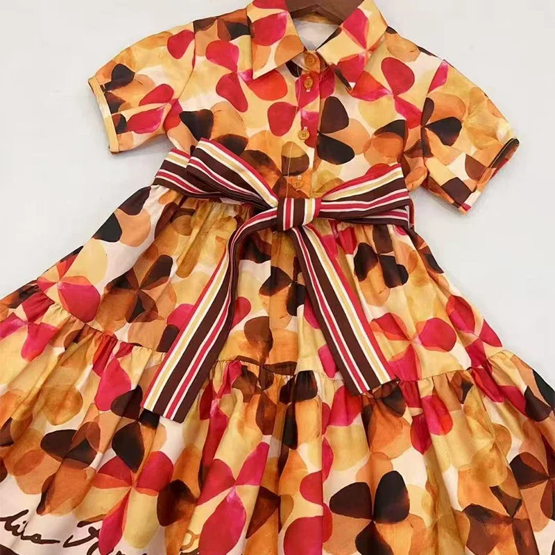 

CH Kids Dress Casual Floral Multicolor Cotton Kids Dress 2025 New Color Block High Quality Girls Gift Skirt Outing
