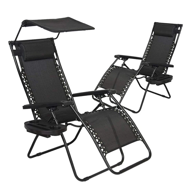Folding Zero Gravity Recliner Portable Outdoor Beach Camping Garden Chair with Canopy & Side Cup Holder for Travel Relax