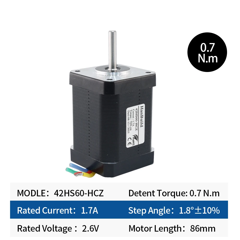 1.8 Degree 42HS60-HCZ 4 Leads Nema 17 Stepper Motor 2 Phase 42HS60 1.7A Torque 0.7N.m For CNC Laser 3D Printer 12V