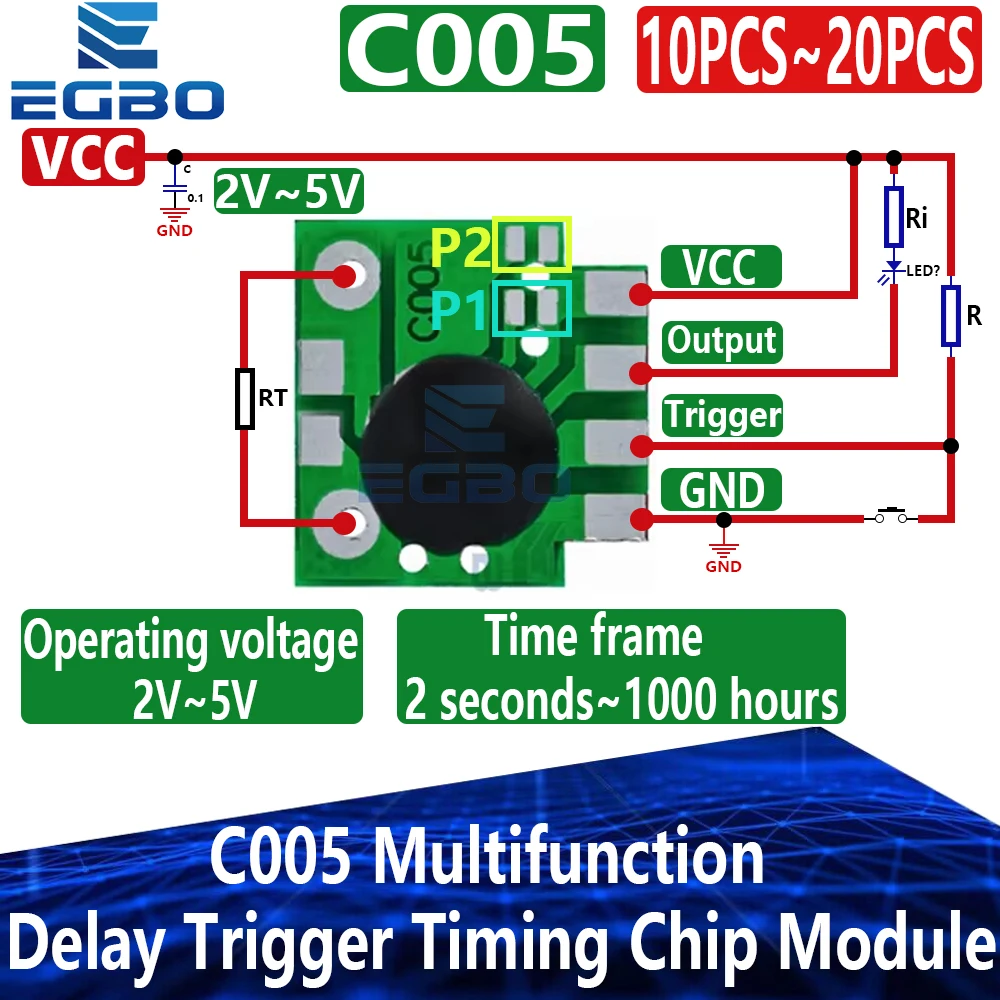 10PCS~100PCS EGBO C005 Multifunction Delay Trigger Timing Chip Module Timer IC Timing 2s - 1000h