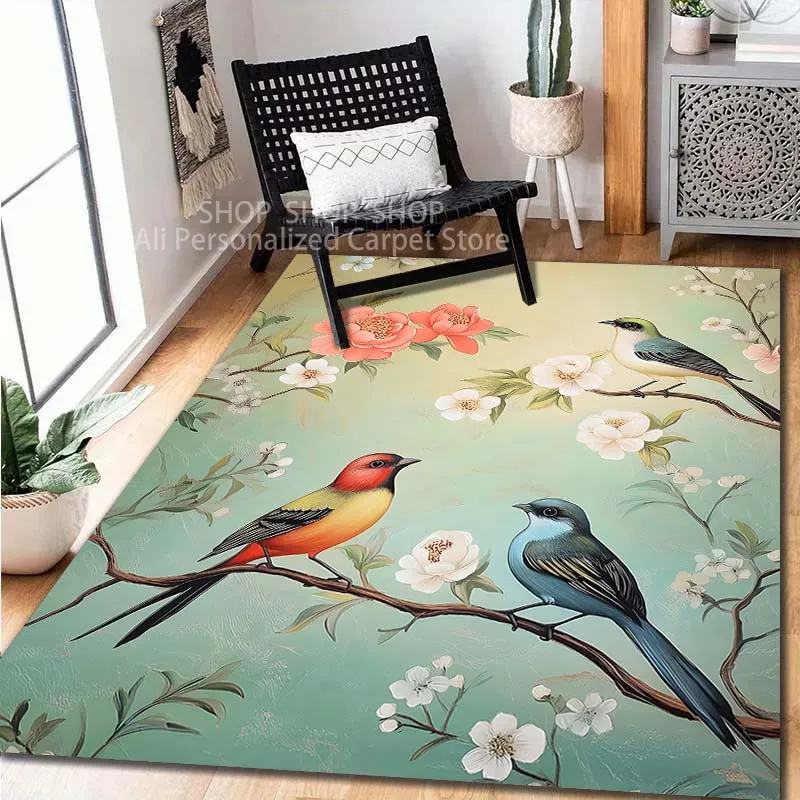Luxury Peony Flowers and Birds Print Carpet for Living Room Bedroom Sofa Home Decor Non-slip Floor Mat Luxury Gifts