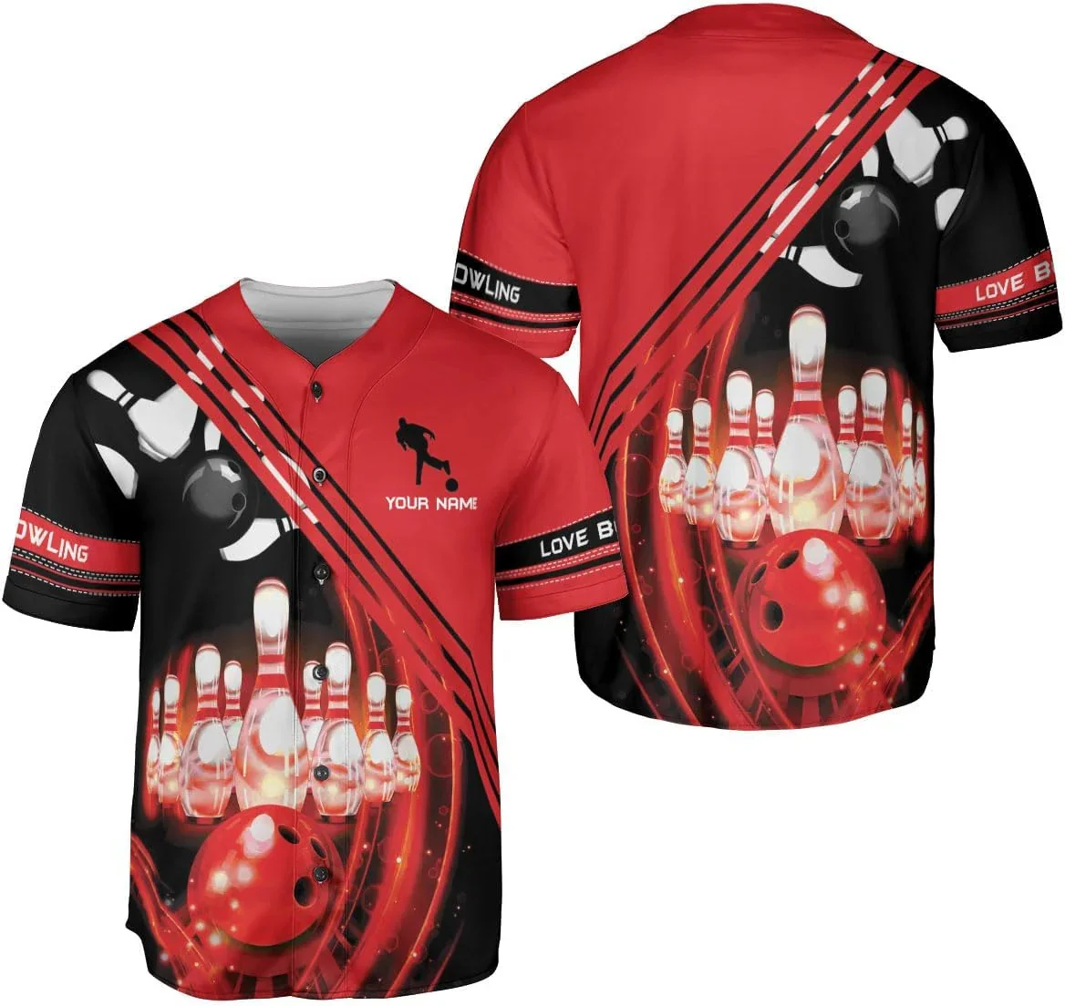 Personalized Red Bowling Ball 3D Print Summer Fashion Men's Baseball Jersey Unisex Street Hip Hop Baseball Shirt (8 colors) KZ20