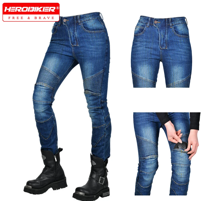 

Motorcycle Jeans Women's Retro Distressed Trousers Casual Motorcycle Riding Pants Rider Pants Anti-drop with CE Protective Gear