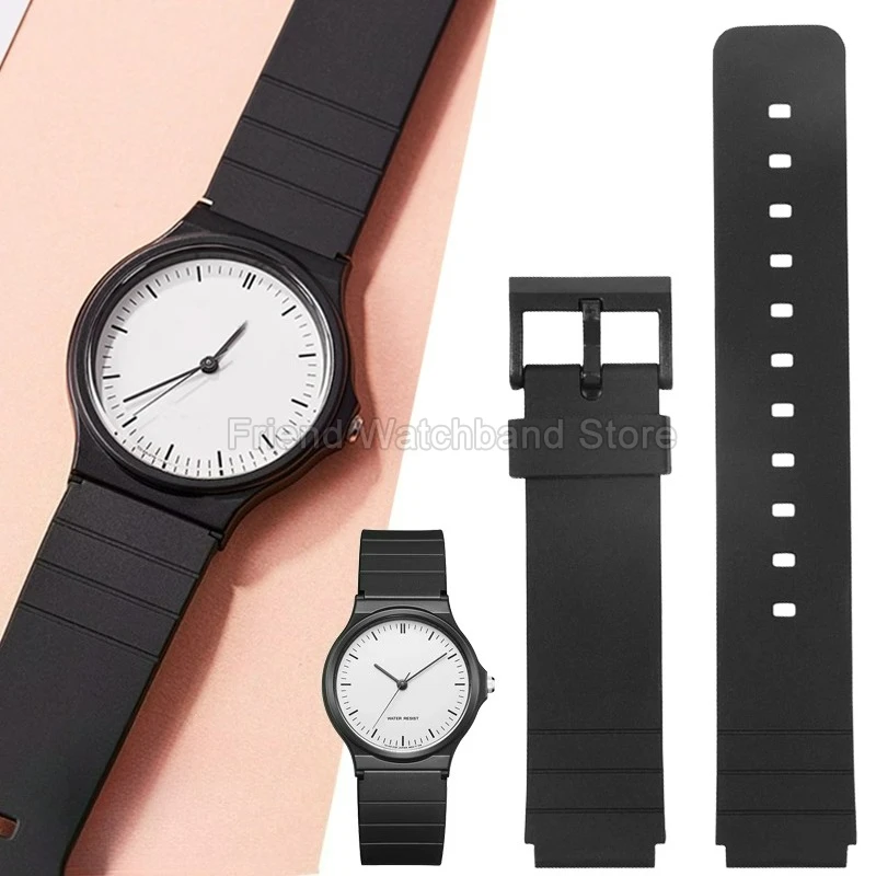 Sweatproof Skin-Friendly Resin Watch Strap Black for Casio MQ-24 MQ-58 MQ-98 MW-59 Special Interface Antibacterial Design 16mm
