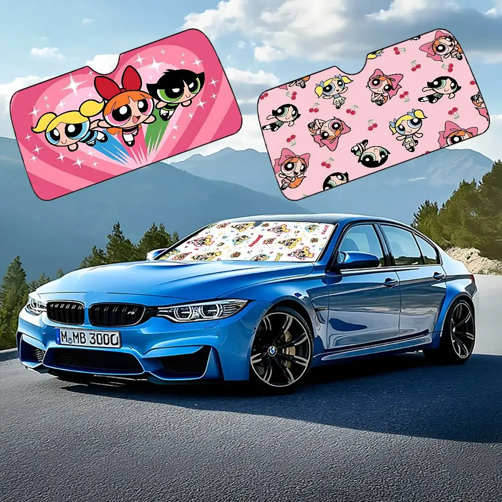Anime T-The P-Powerpuff-g-Girls-S Kawaii Stylish And Trendy Windshield Sunshade, Car Windshield Cover, Car Sunshade Curtain