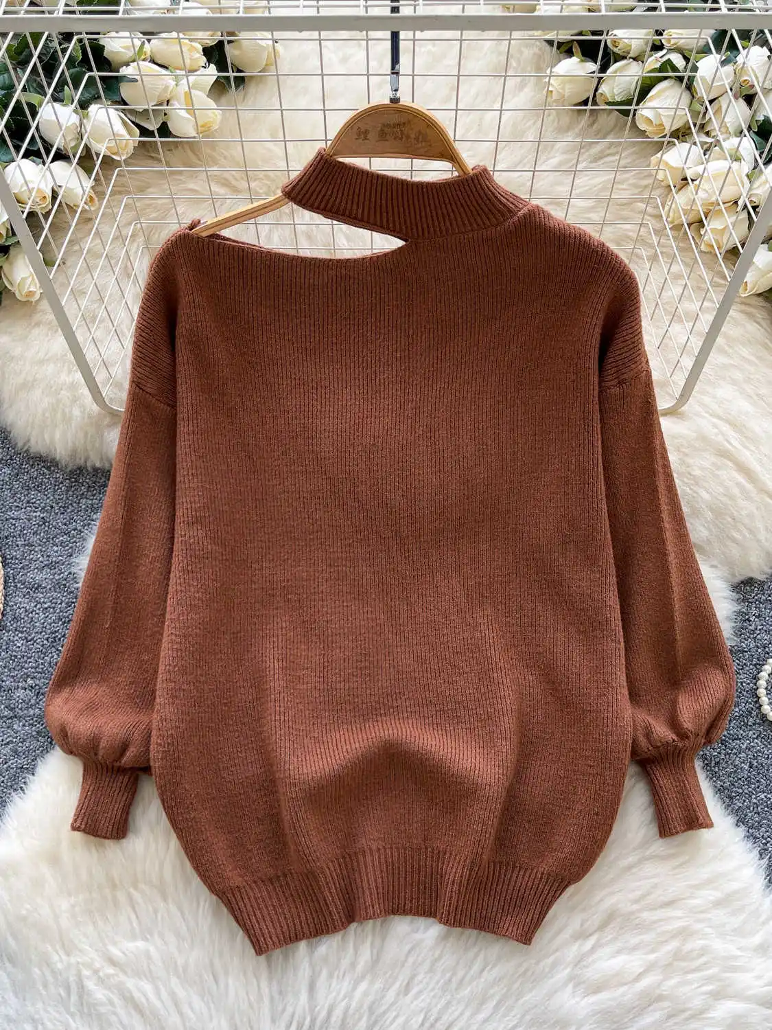 

Women's Coffee Jumper Pullover Sweater Vintage 2000s Y2k Top Knitwear Solid Color Long Sleeves Cashmere Sweater Autumn Clothes