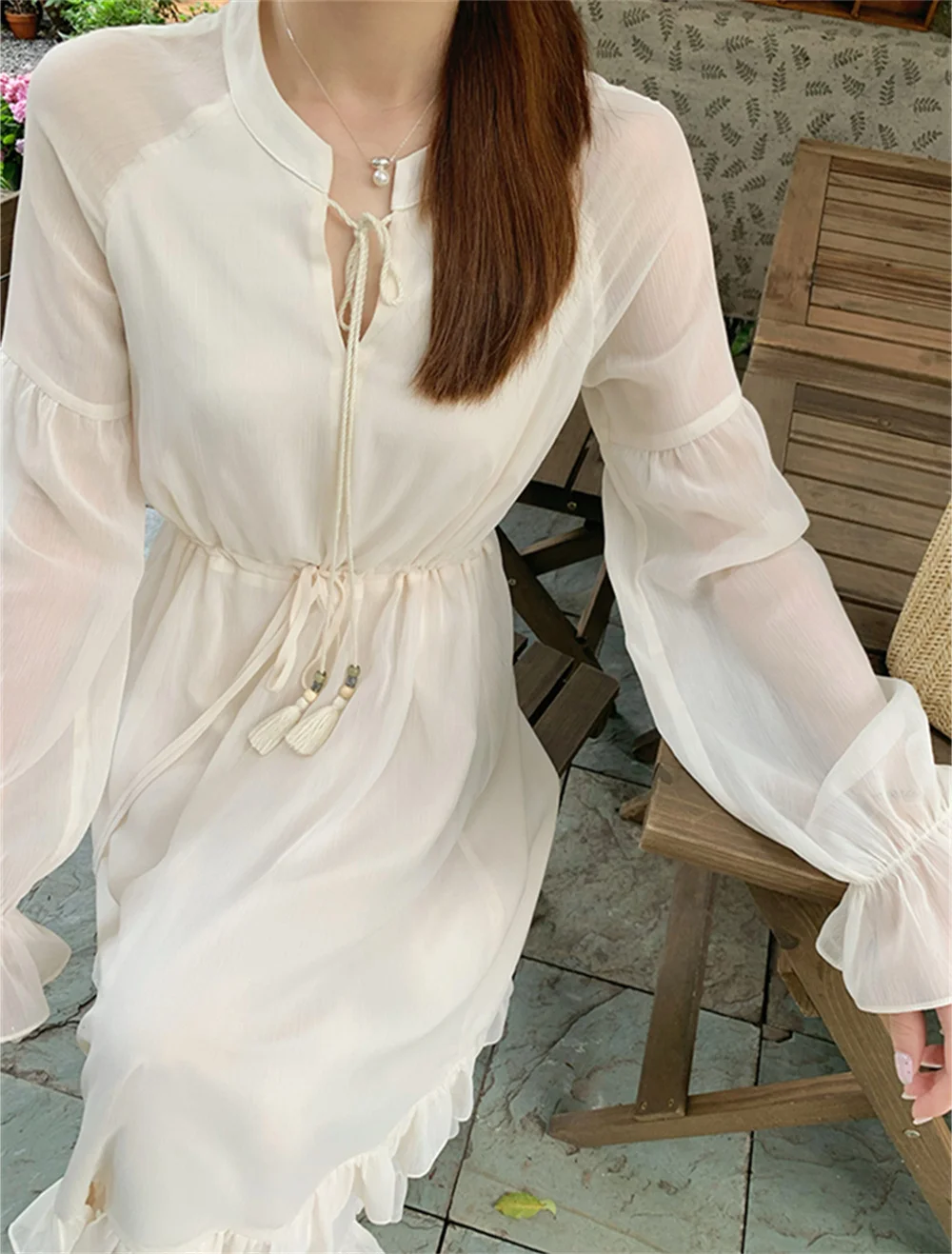 Vestidos de manga comprida vestido feminino para festa de casamento outono malhas smocked abotoado gola h-line estilo minimalista y2k