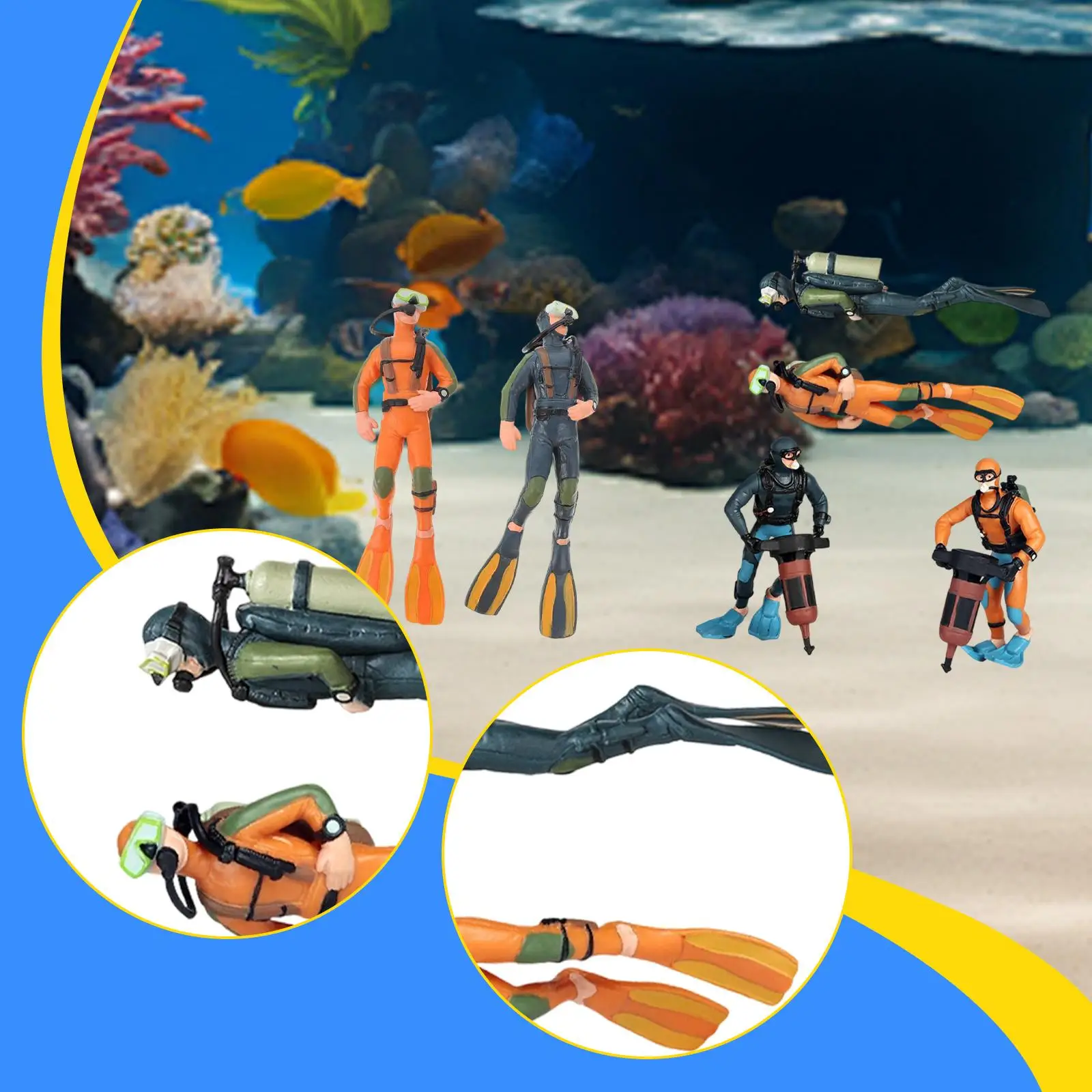 Diver Action Figure Realistic Decorative Figurine Set Plastic Sculptures for Interior Aquarium Mini Prop and Living Room Shelf