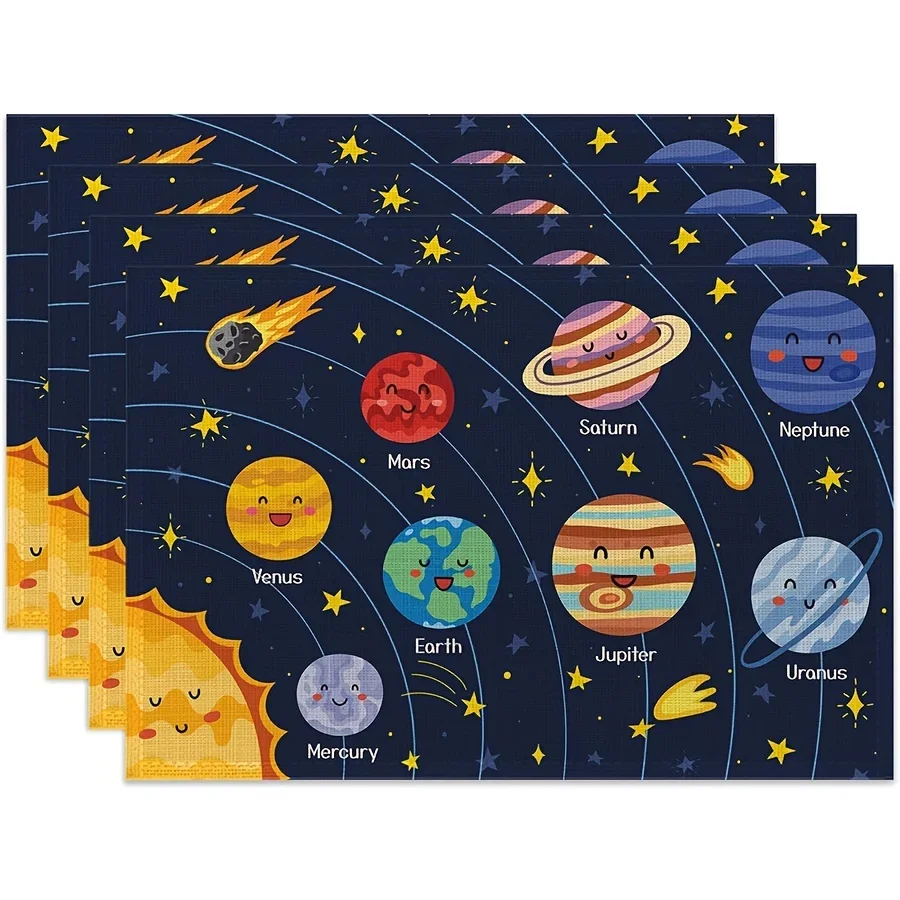 4pcs Cute Planets Cartoon Style Placemats, Table Mats for Party Kitchen Dining Decor 12 x 18 Inch