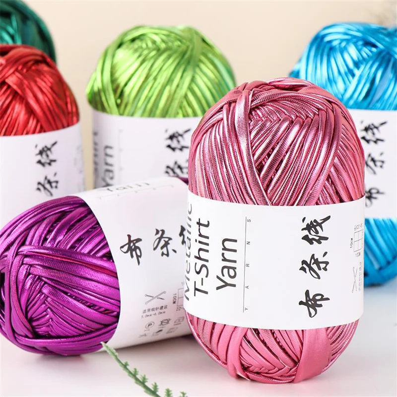 

100g/Roll Gloss Metallic Cloth Yarn DIY Hand-woven Imitation Leather Shiny Hand Knitting Yarn For Shoes Sweater Bag Crocheting