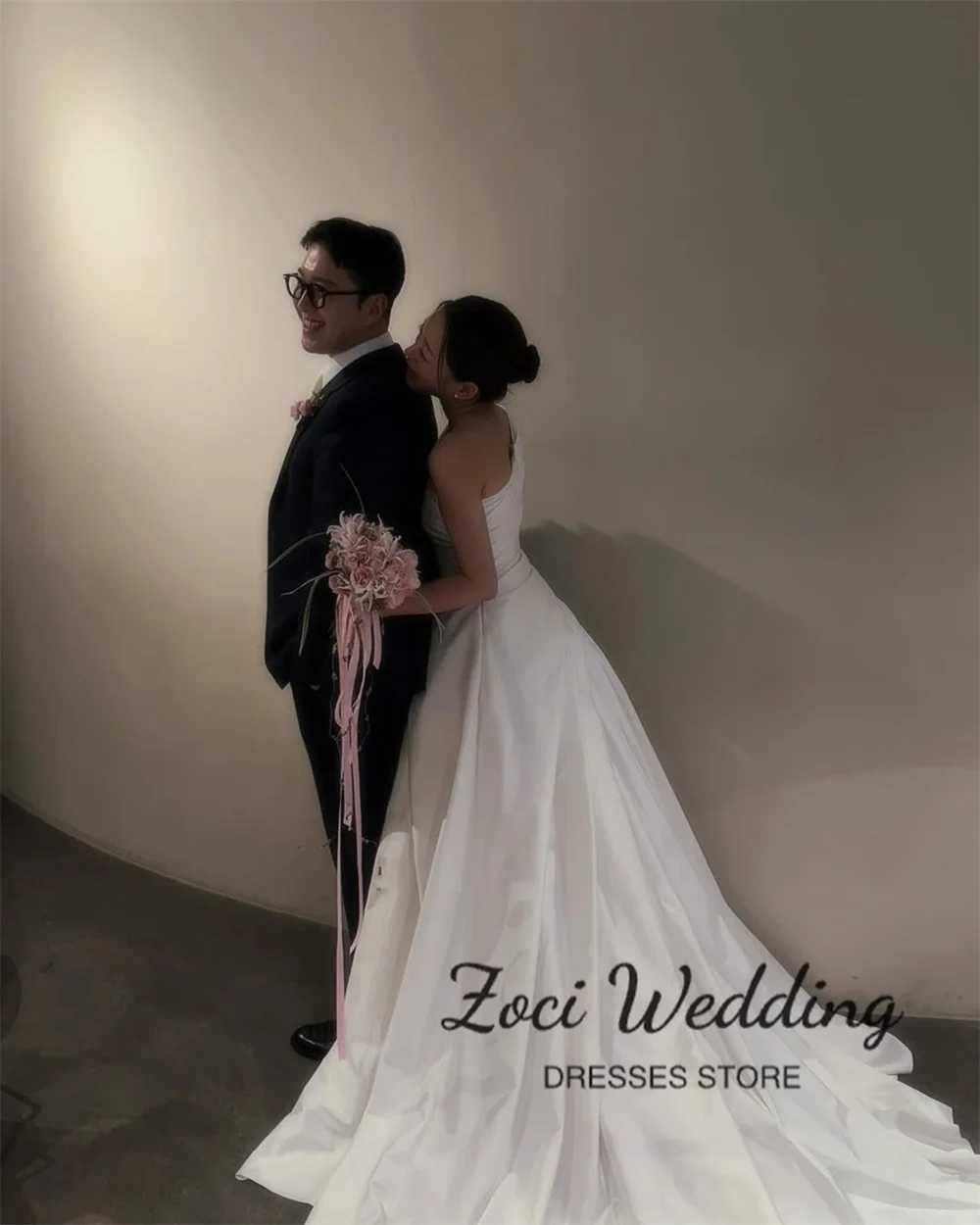 Zoci One Shoulder Korea Wedding Dresses Customized A-line Bridal Gown Korea Photo Shoot Dresses Party Gown