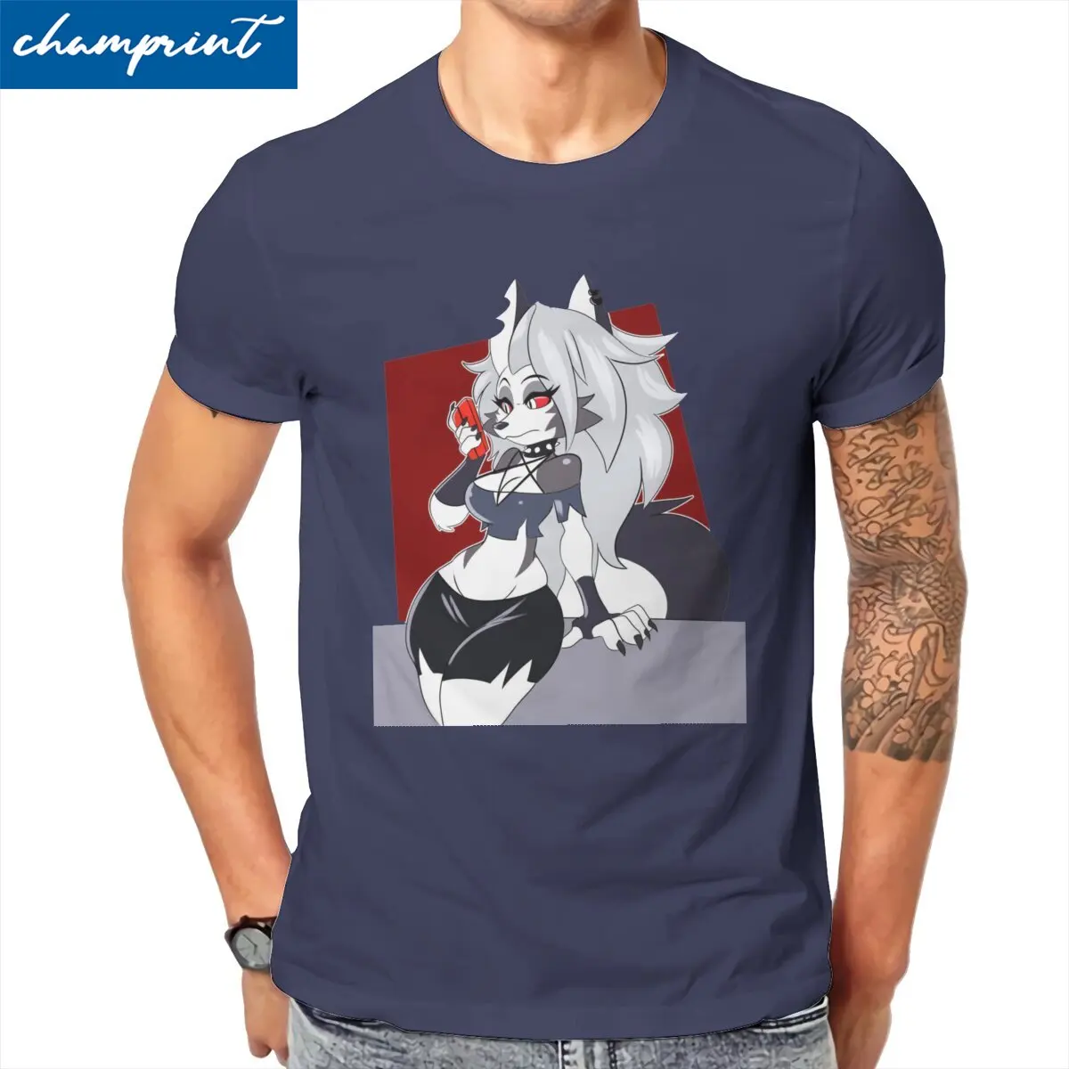 Casual Helluva Boss Loona Anime T-Shirt for Men Crew Neck Cotton T Shirt Comedy Manga Short Sleeve Tees Unique Clothing