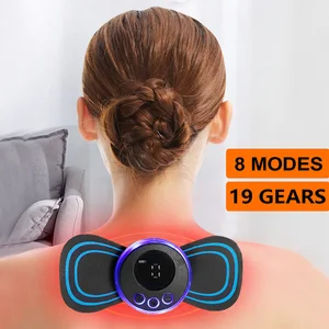 EMS Mini Neck Massager Portable Electric Pulse Cervical Massage Patch 8 Modes 19 Levels Muscle Stimulator Relax Pain Relief Tool